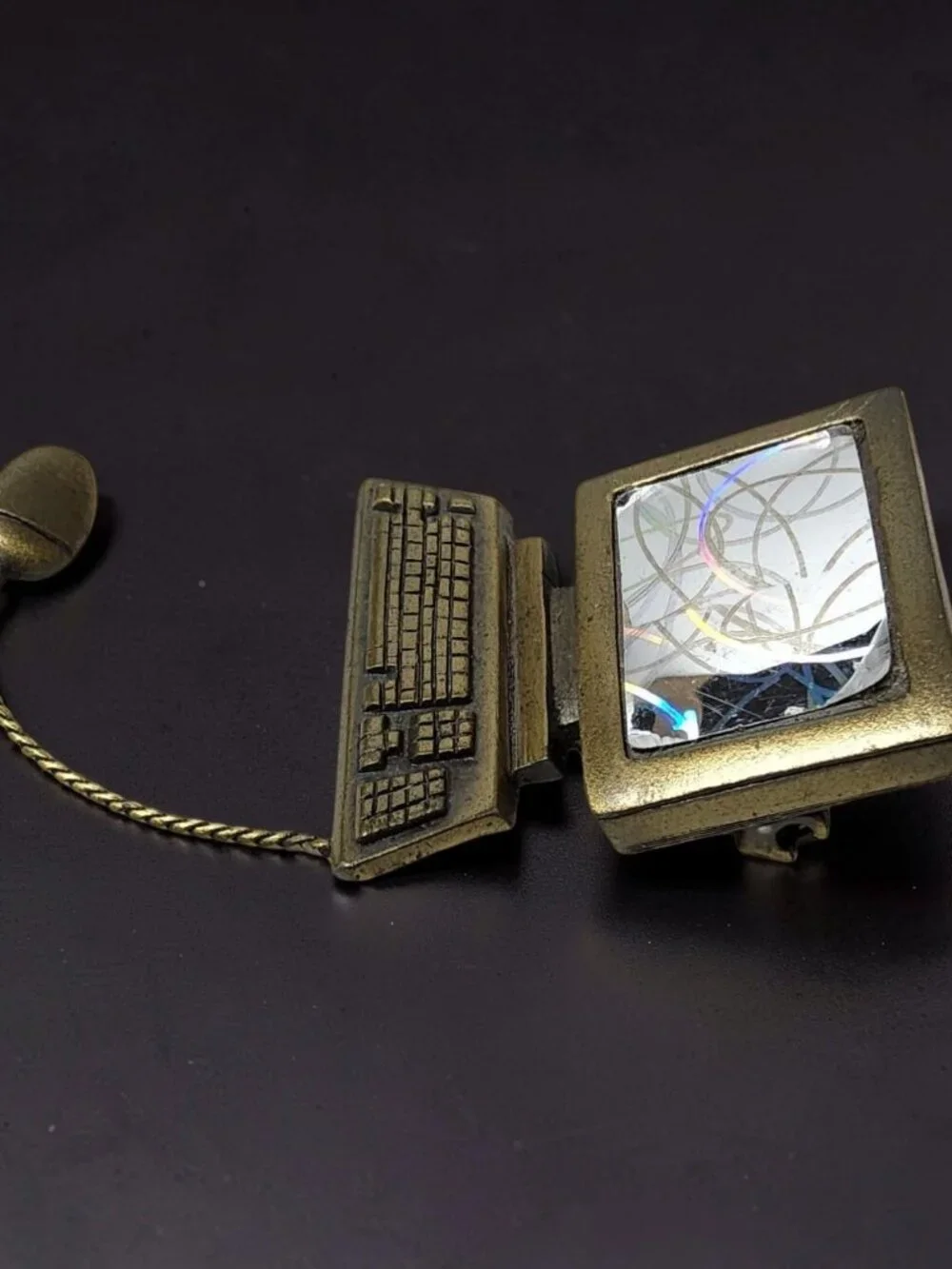 vintage jj jonette iridescent pewter computer with mouse brooch